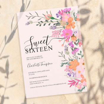 Romantic Pastel Wild Flowers Spring Sweet 16 Invitation by girly_trend at Zazzle