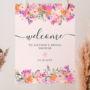 Romantic pastel wild flowers spring welcome poster