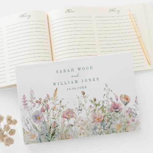 Romantic pastel wild flowers Wedding Guest Book