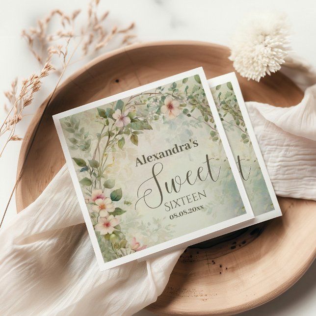 Romantic Pastel Wildflowers Sweet 16 Napkins (Creator Uploaded)