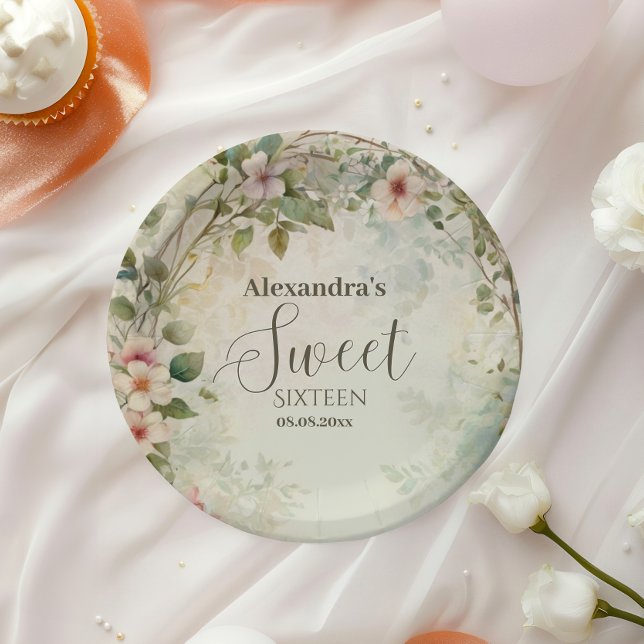 Romantic Pastel Wildflowers Sweet 16 Paper Plates (Creator Uploaded)