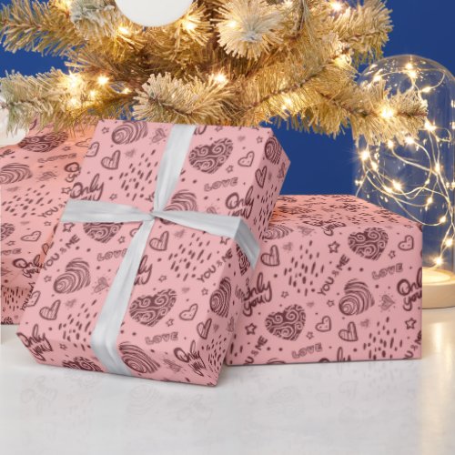 Romantic Pattern Only You Dark Pink On Pink Wrapping Paper