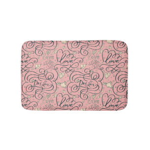 Romantic Pattern with Hearts and Birds Bath Mat