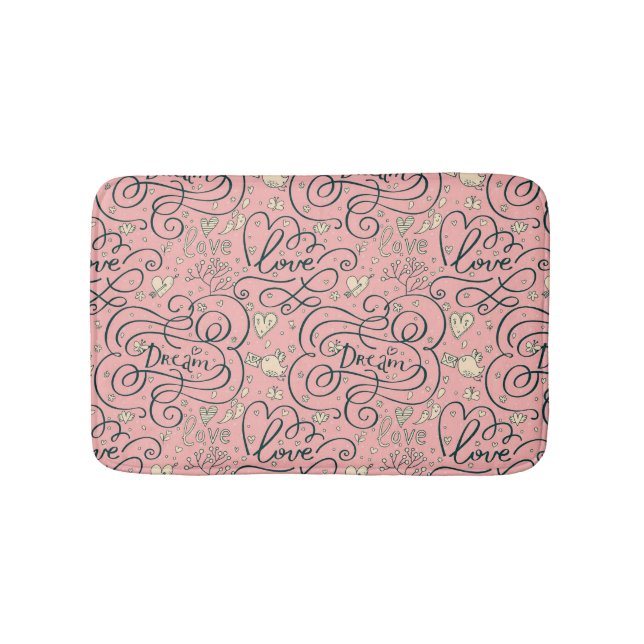 Romantic Pattern with Hearts and Birds Bath Mat (Front)