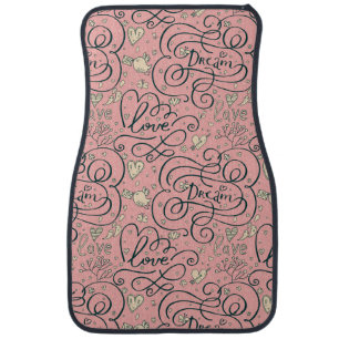 Romantic Pattern with Hearts and Birds Car Floor Mat