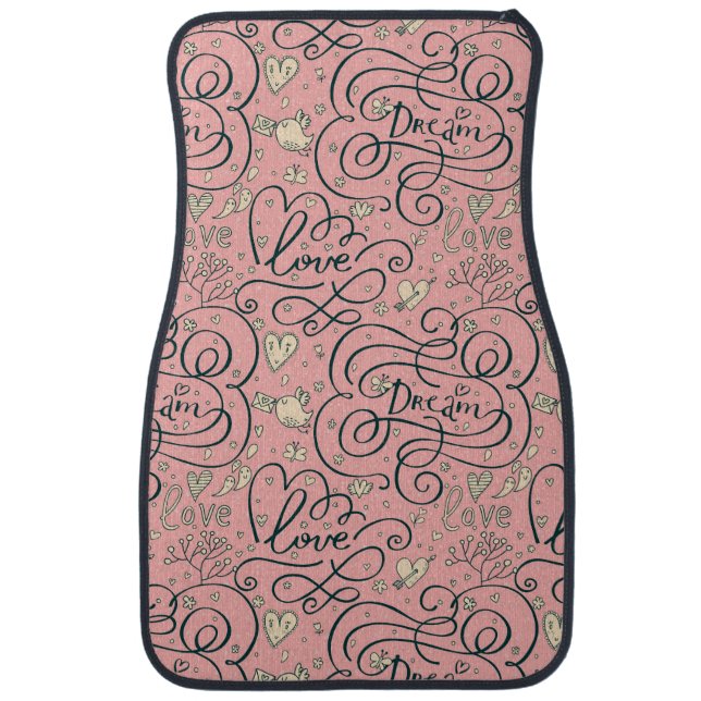 Romantic Pattern with Hearts and Birds Car Floor Mat (Front)