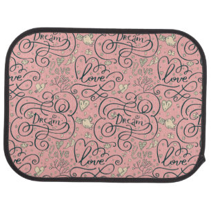 Romantic Pattern with Hearts and Birds Car Mat