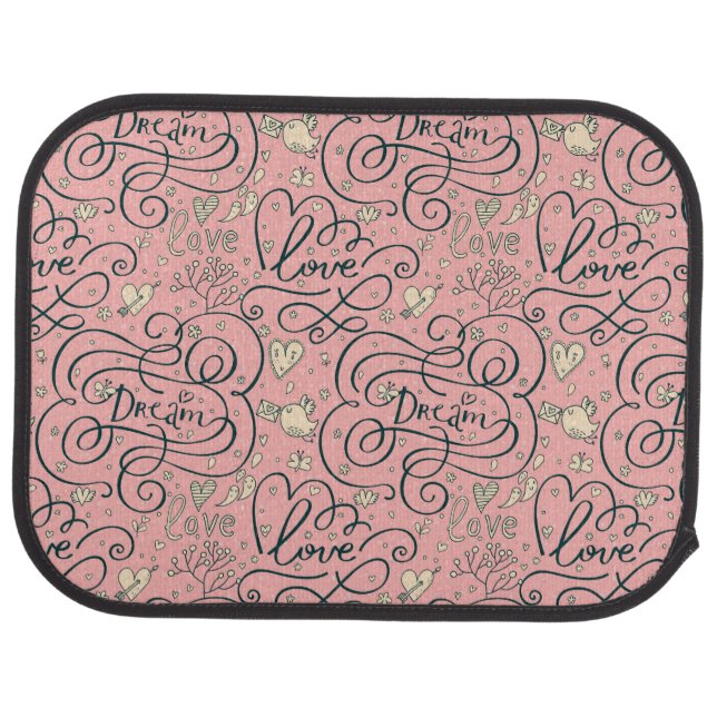 Romantic Pattern with Hearts and Birds Car Mat (Rear)