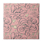 Romantic Pattern with Hearts and Birds Ceramic Tile