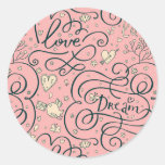 Romantic Pattern with Hearts and Birds Classic Round Sticker