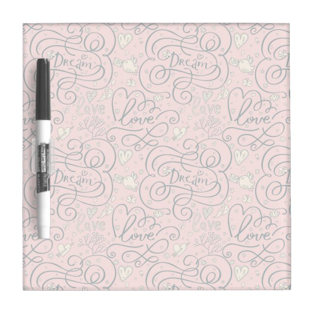 Romantic Pattern with Hearts and Birds Dry-Erase Board (Front)
