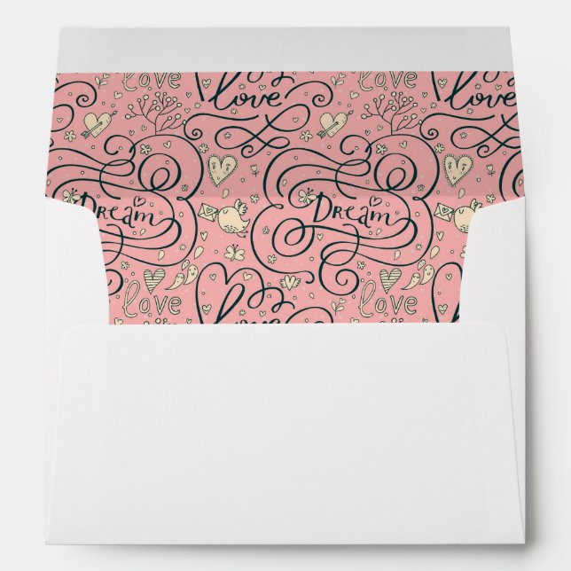 Romantic Pattern with Hearts and Birds Envelope (Back (Bottom))