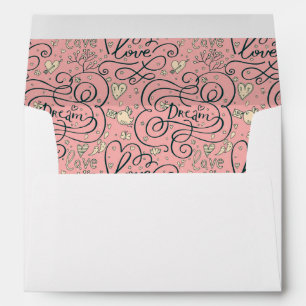 Romantic Pattern with Hearts and Birds Envelope