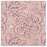 Romantic Pattern with Hearts and Birds Fabric