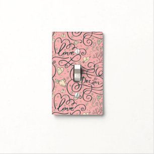 Romantic Pattern with Hearts and Birds Light Switch Cover