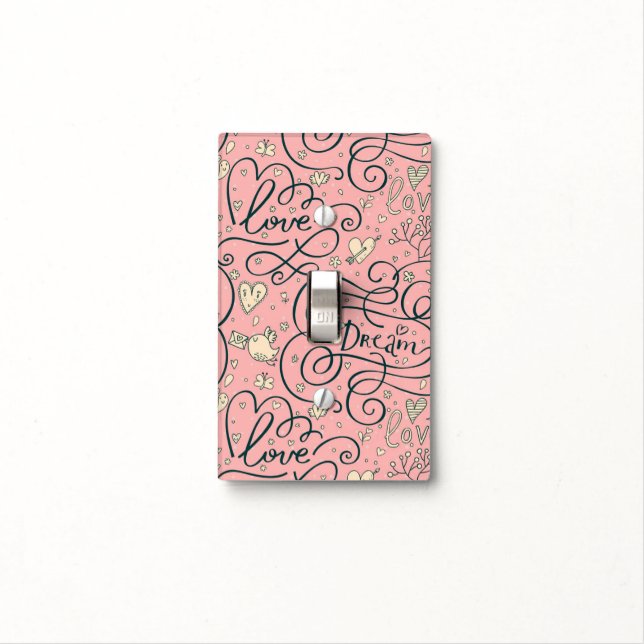 Romantic Pattern with Hearts and Birds Light Switch Cover (In Situ)