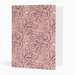 Romantic Pattern with Hearts and Birds Mini Binder