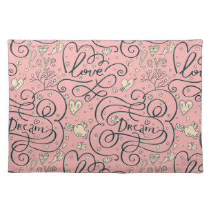 Romantic Pattern with Hearts and Birds Placemat