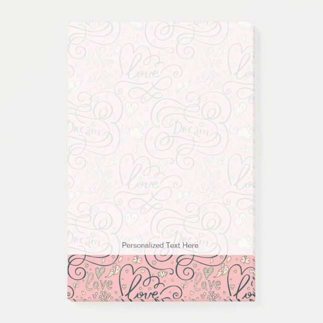 Romantic Pattern with Hearts and Birds Post-it Notes (Front)