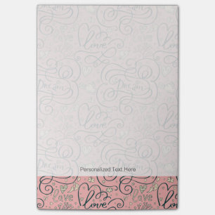 Romantic Pattern with Hearts and Birds Post-it Notes
