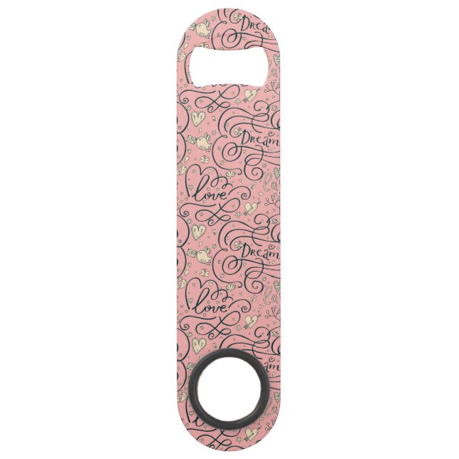 Romantic Pattern with Hearts and Birds Speed Bottle Opener (Front)