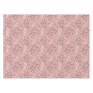 Romantic Pattern with Hearts and Birds Tablecloth