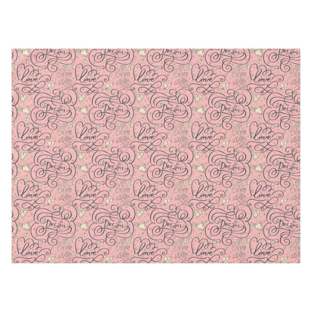 Romantic Pattern with Hearts and Birds Tablecloth (Front (Horizontal))