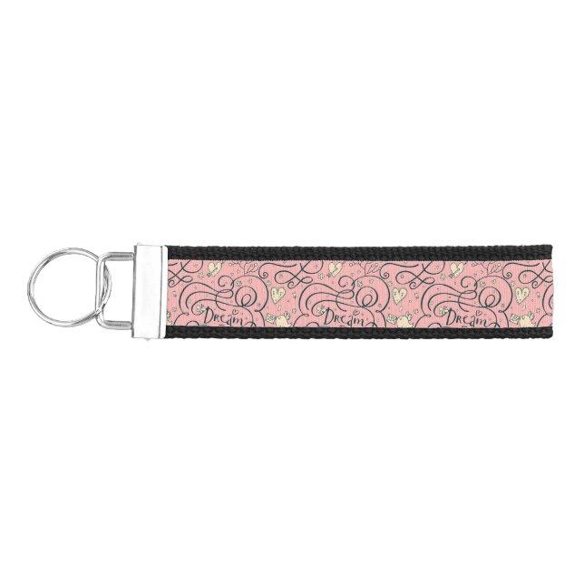 Romantic Pattern with Hearts and Birds Wrist Keychain (Keys on Left)