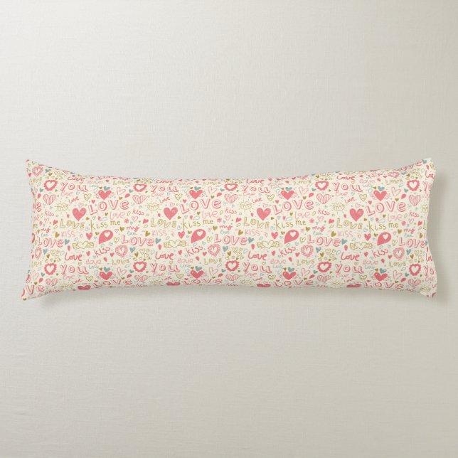 Romantic Pattern with Hearts and Lips Body Pillow (Front)