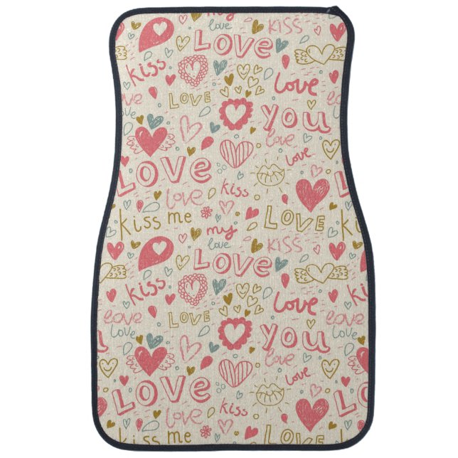 Romantic Pattern with Hearts and Lips Car Mat (Front)