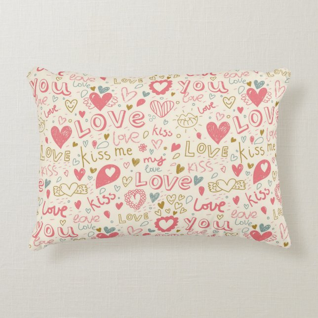 Romantic Pattern with Hearts and Lips Decorative Pillow (Front)