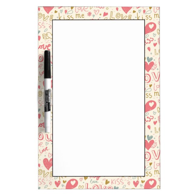 Romantic Pattern with Hearts and Lips Dry Erase Board (Front)