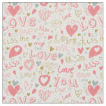 Romantic Pattern with Hearts and Lips Fabric