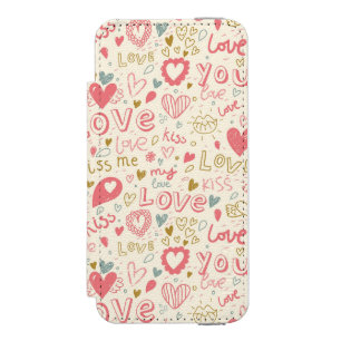 Romantic Pattern with Hearts and Lips Wallet Case For iPhone SE/5/5s