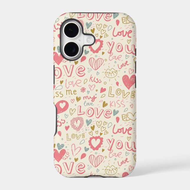 Romantic Pattern with Hearts and Lips Iphone Case (Back)