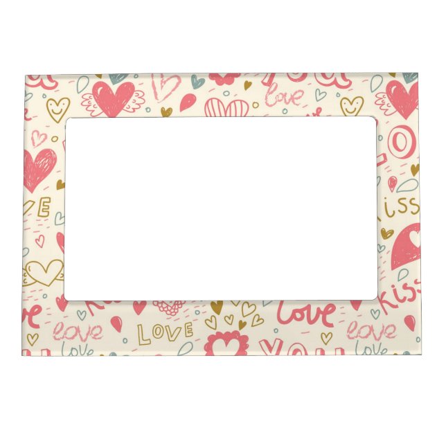Romantic Pattern with Hearts and Lips Magnetic Photo Frame (Front)