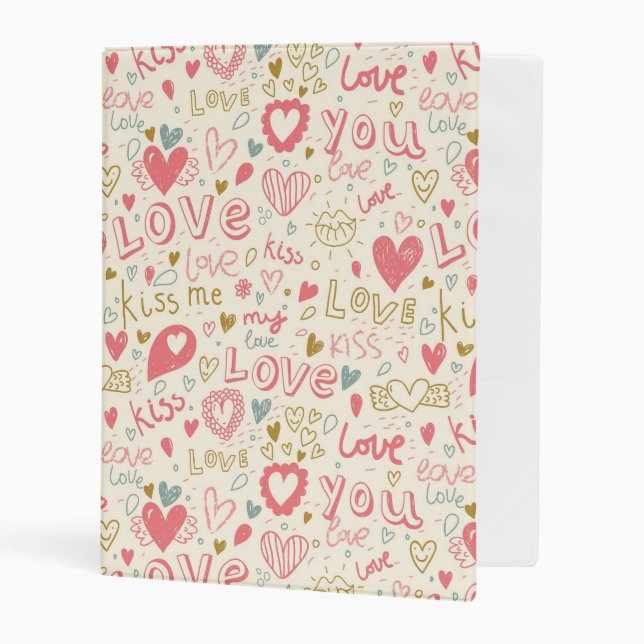 Romantic Pattern with Hearts and Lips Mini Binder (Front/Inside)