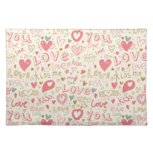 Romantic Pattern with Hearts and Lips Placemat