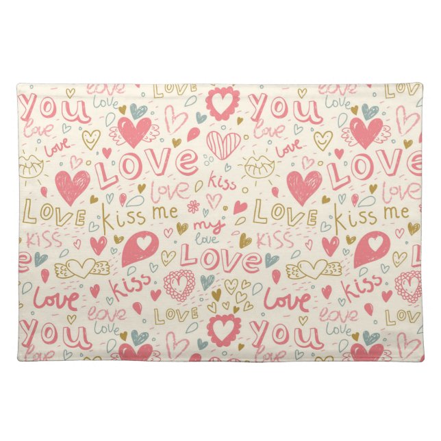 Romantic Pattern with Hearts and Lips Placemat (Front)