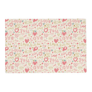 Romantic Pattern with Hearts and Lips Placemat
