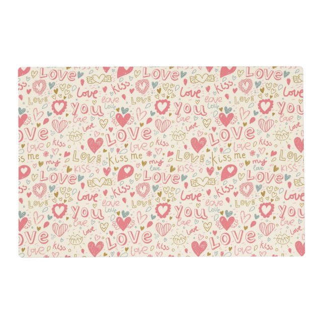 Romantic Pattern with Hearts and Lips Placemat (Front)
