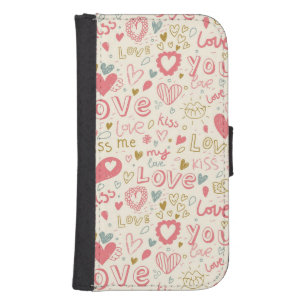 Romantic Pattern with Hearts and Lips Wallet Phone Case For Samsung Galaxy S4