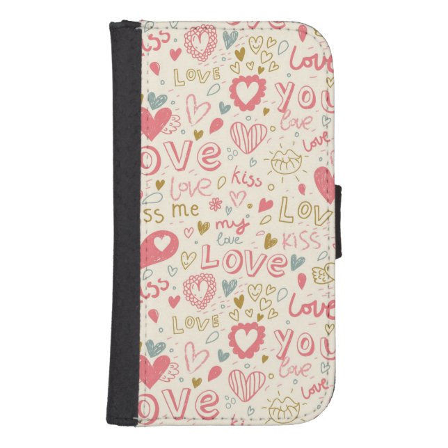 Romantic Pattern with Hearts and Lips Samsung Galaxy Wallet Case (Front)