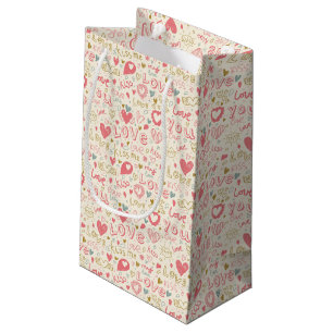 Romantic Pattern with Hearts and Lips Small Gift Bag