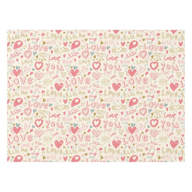 Romantic Pattern with Hearts and Lips Tablecloth (Front (Horizontal))