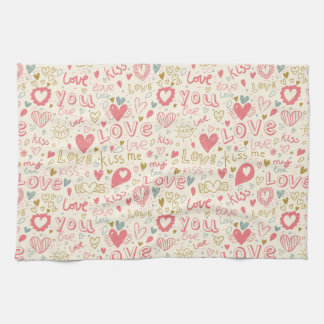 Romantic Pattern with Hearts and Lips Towel