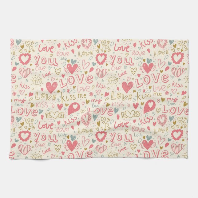 Romantic Pattern with Hearts and Lips Towel (Horizontal)