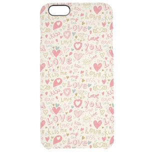 Romantic Pattern with Hearts and Lips Clear iPhone 6 Plus Case