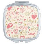 Romantic Pattern with Hearts and Lips Vanity Mirror