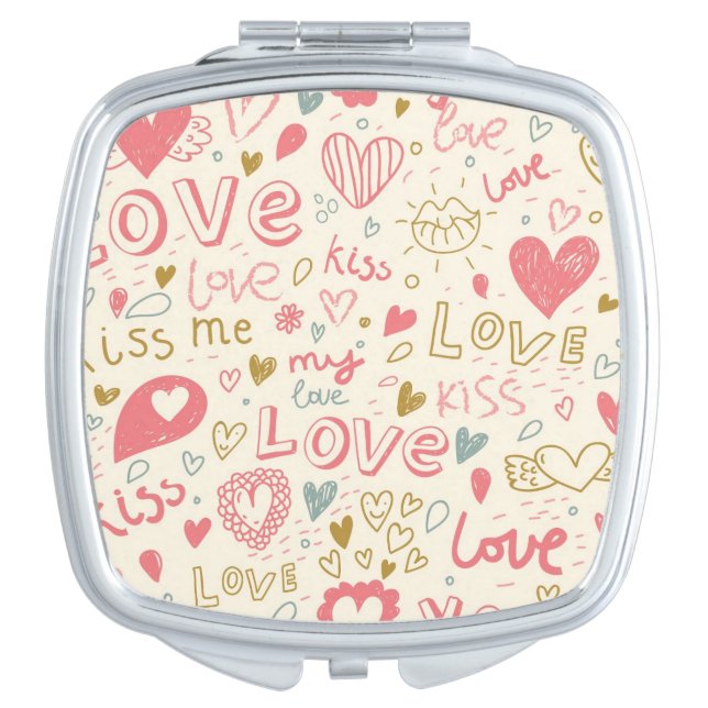 Romantic Pattern with Hearts and Lips Vanity Mirror (Front)